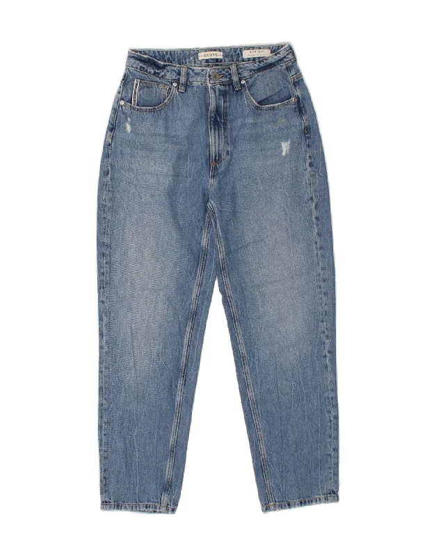 GUESS Womens Mom Jean Distressed High Rise Tapered Jeans W26 L27 Blue