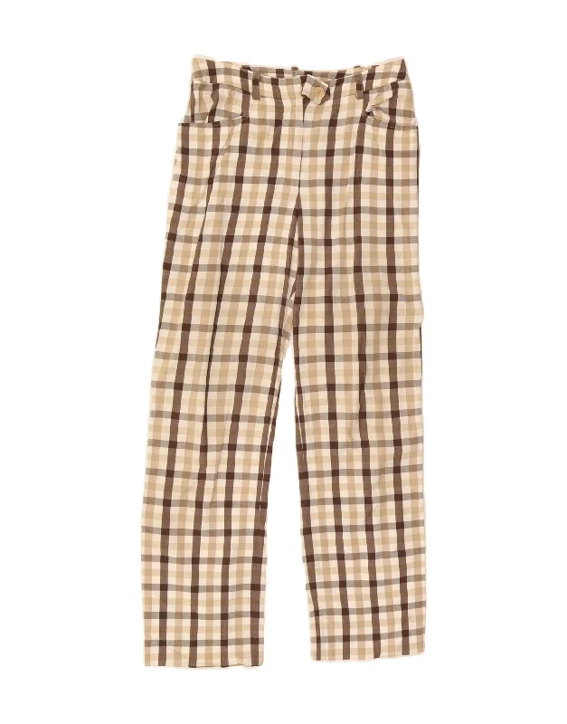 MOSCHINO Womens Straight Casual Trousers UK 10 Small W26 L26 Brown Check