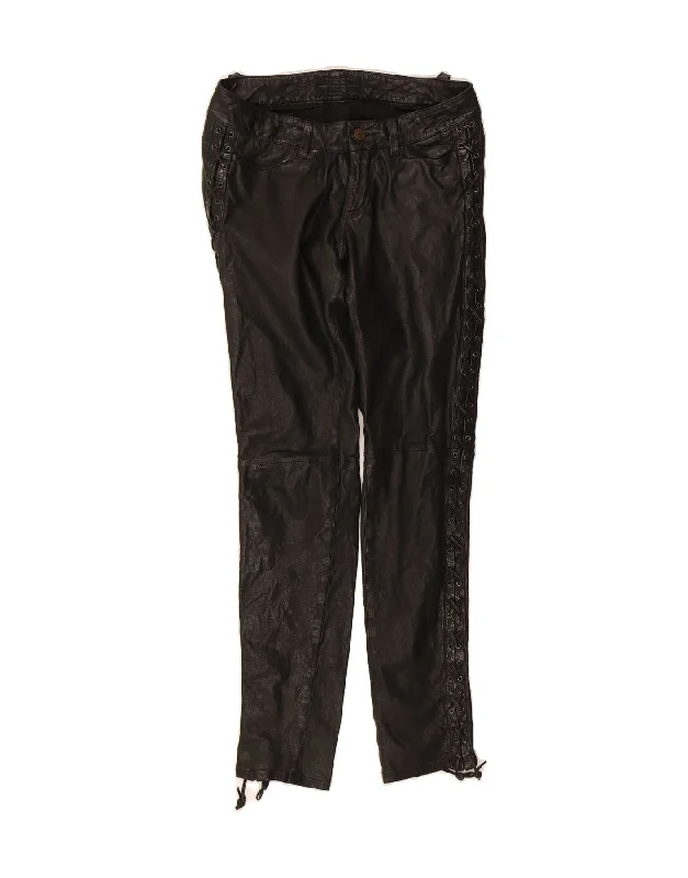 ALL SAINTS Womens Leather Casual Trousers W26 L30 Black Leather