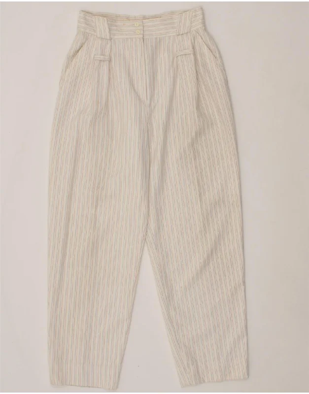 VINTAGE Womens High Waist Tapered Chino Trousers W28 L28 White Striped