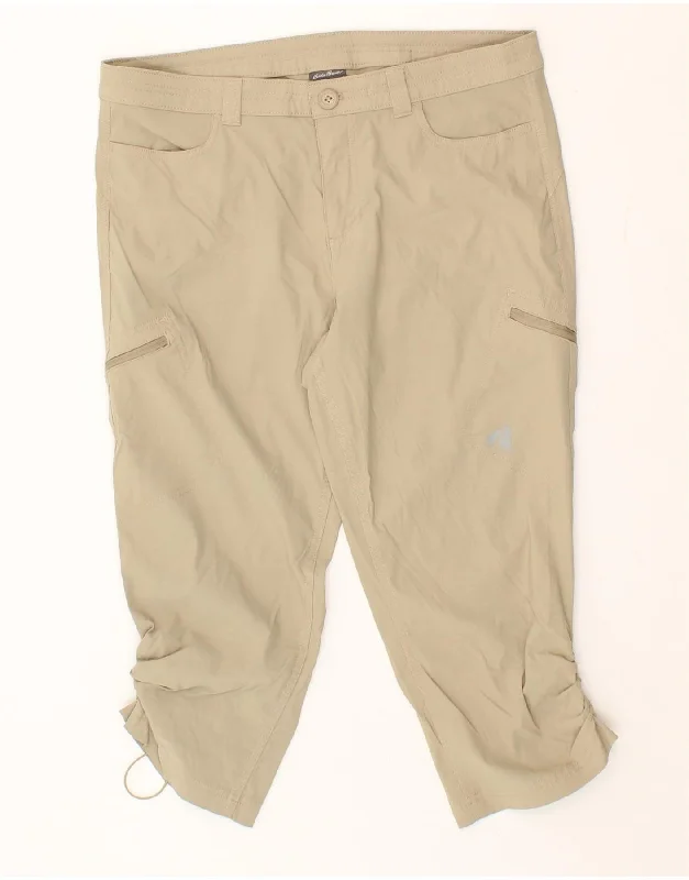 EDDIE BAUER Womens Straight Capri Trousers US 12 Large W34 L21 Beige Nylon
