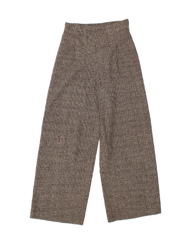 VINTAGE Womens Wide Leg High Waist Casual Trousers W26 L27 Brown