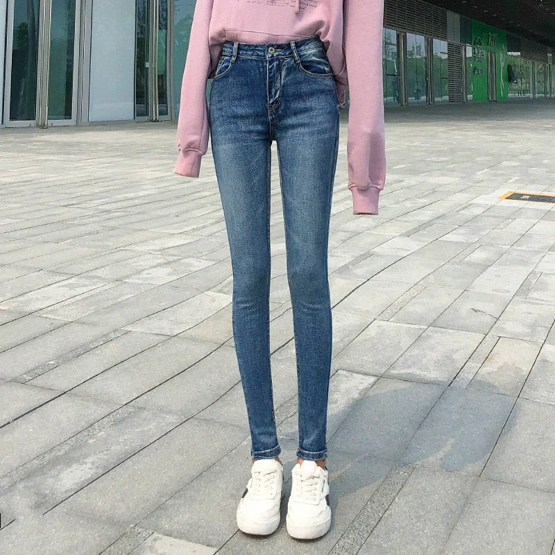 Women's Retro Casual Polyester High Waist Stretch Skinny Trousers