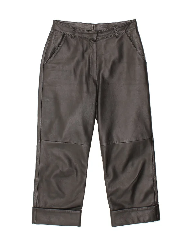 VINTAGE Womens Leather Cropped Trousers W28 L23 Brown Leather