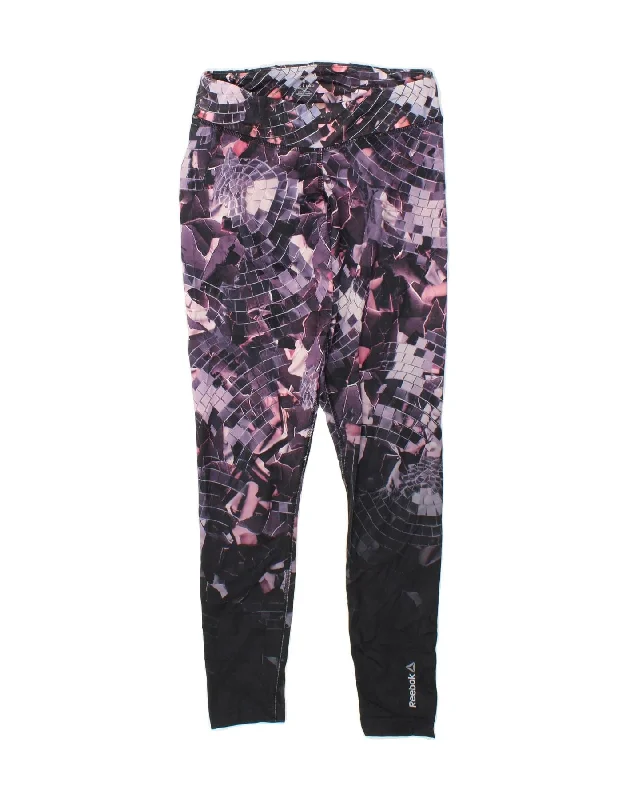 REEBOK Womens Abstract Leggings UK 8/10 Small  Purple