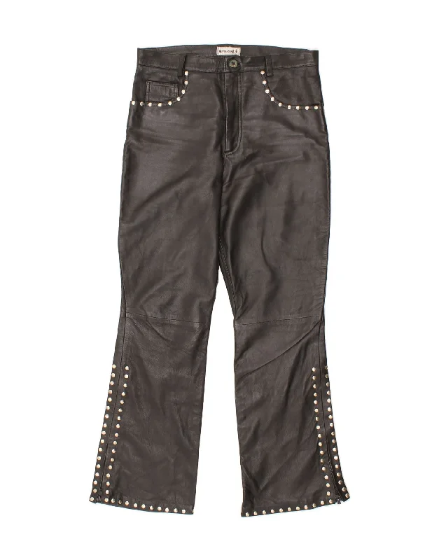 HUNDERTMARK Womens Bootcut Leather Trousers W32 L31 Brown Leather