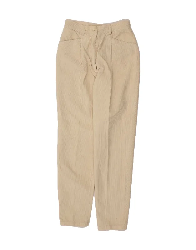 VINTAGE Womens High Waist Tapered Corduroy Trousers W28 L29 Off White
