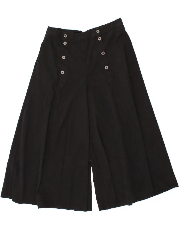 VINTAGE Womens Wide Leg Cropped Trousers XL W34 L25 Black Cotton