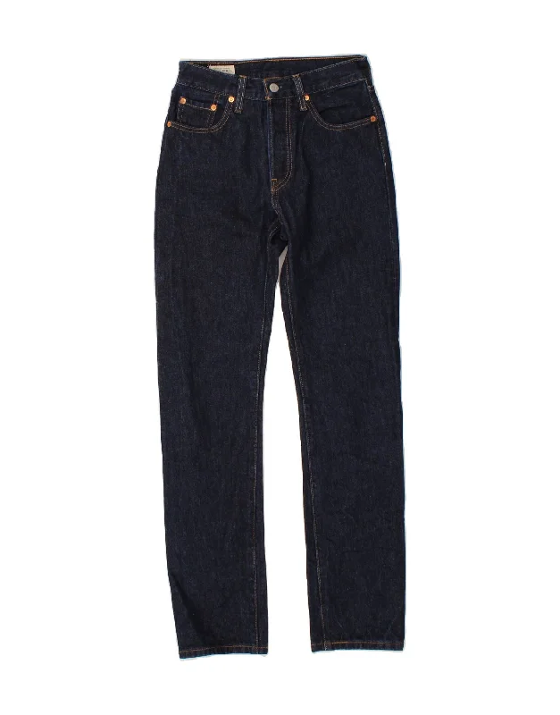 LEVI'S Womens 501 Straight Jeans W25 L31 Navy Blue Cotton