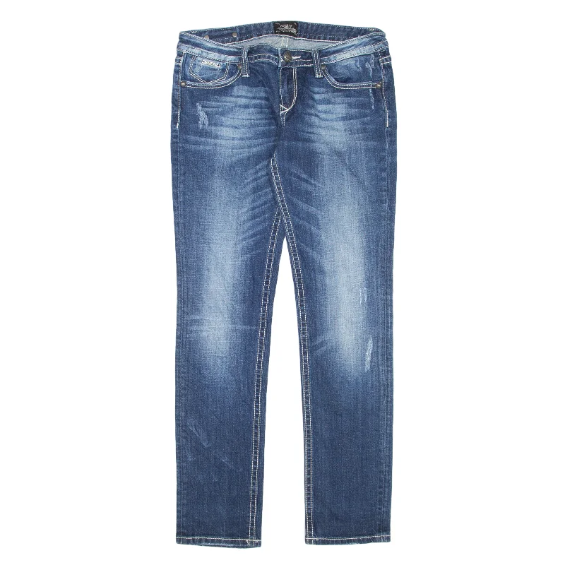 EXPRESS REROCK Distressed Low Rise Y2K Jeans Blue Denim Slim Skinny Stone Wash Womens W30 L31