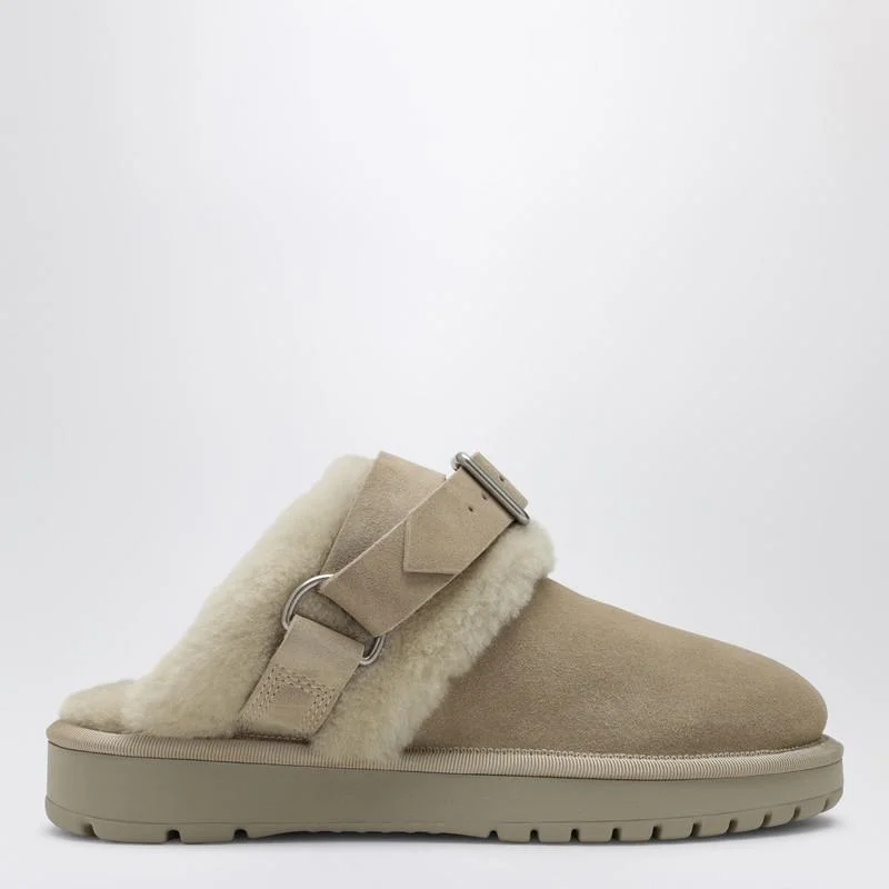 Burberry Chubby Mule In Suede And Beige Shearling