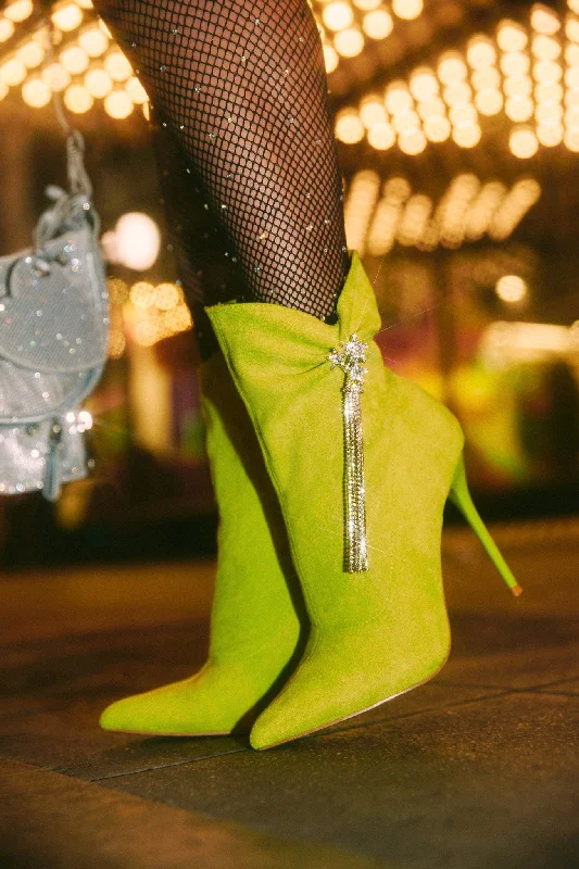 Always A Party Embellished Pointed Toe Bootie - Green