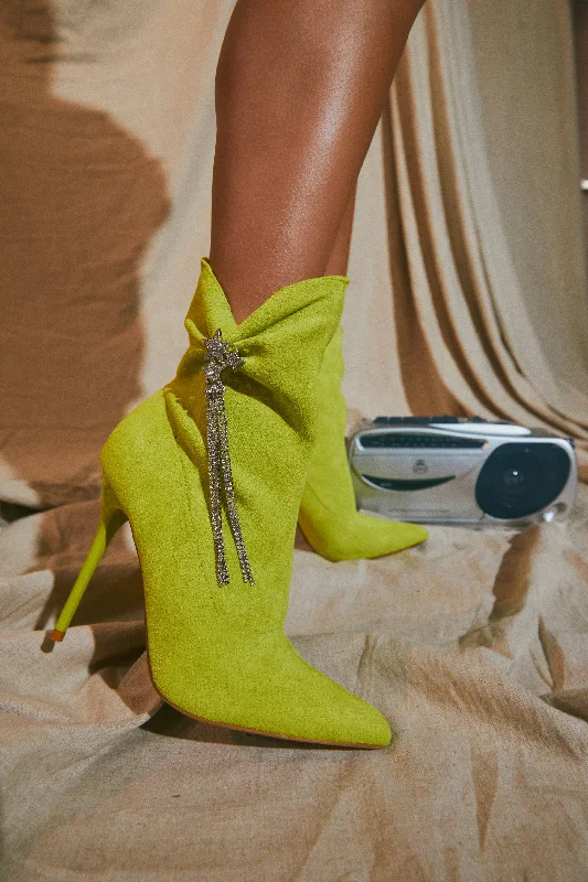 Always A Party Embellished Pointed Toe Bootie - Green