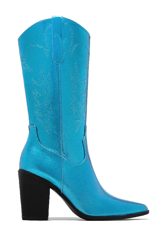 Delaney Block Heel Cowgirl Boots - Blue