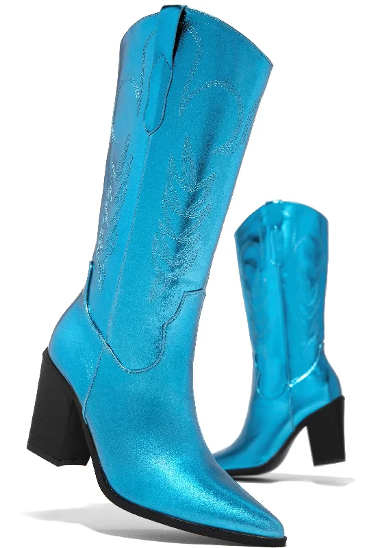 Delaney Block Heel Cowgirl Boots - Blue