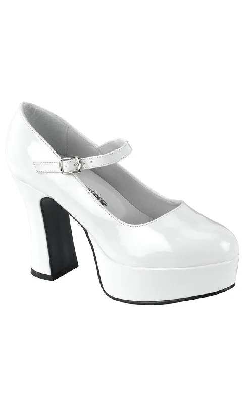 MARYJANE-50 Wht Pat Heels