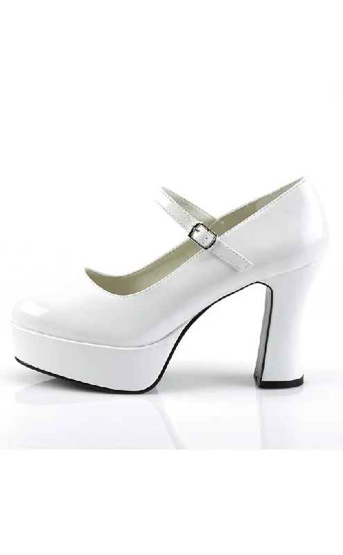 MARYJANE-50 Wht Pat Heels