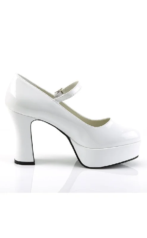 MARYJANE-50 Wht Pat Heels