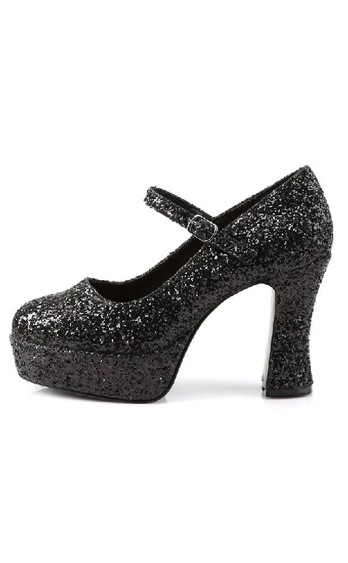 MARYJANE-50G Blk Gltr Heels