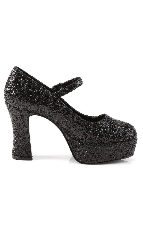 MARYJANE-50G Blk Gltr Heels