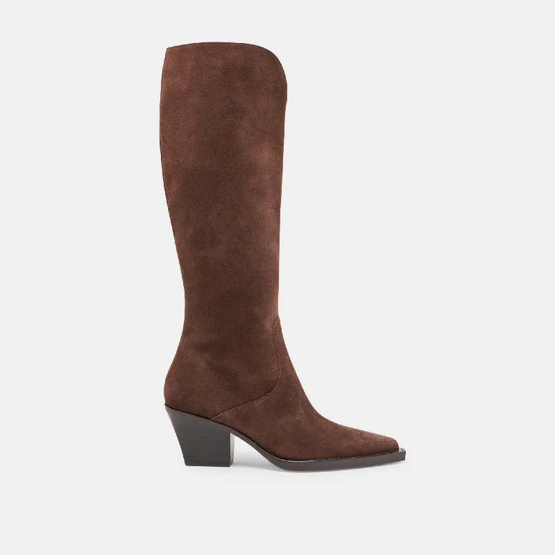 RAJ WIDE CALF BOOTS DK BROWN SUEDE