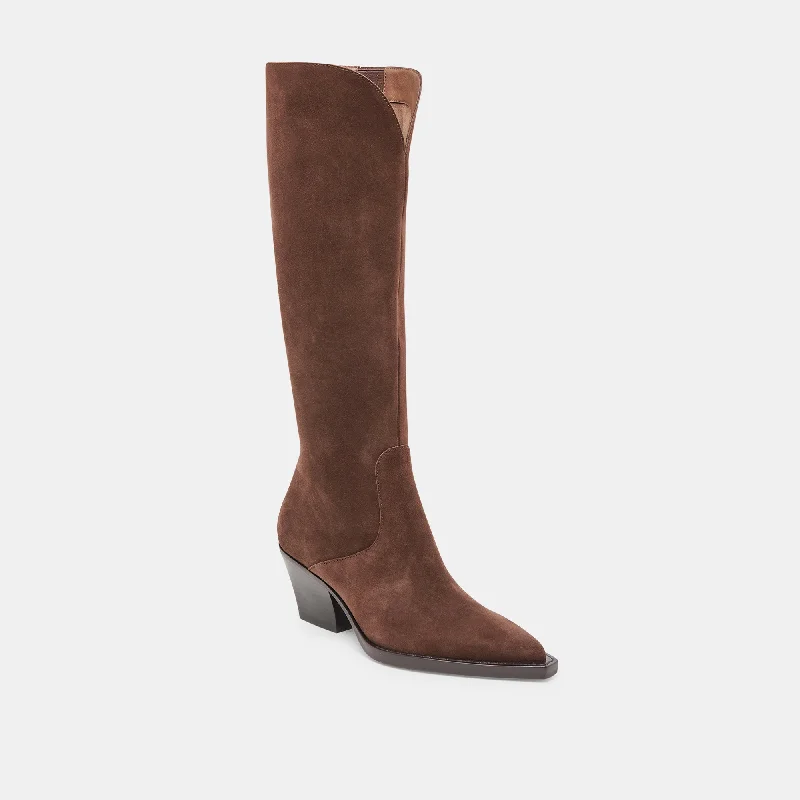 RAJ WIDE CALF BOOTS DK BROWN SUEDE