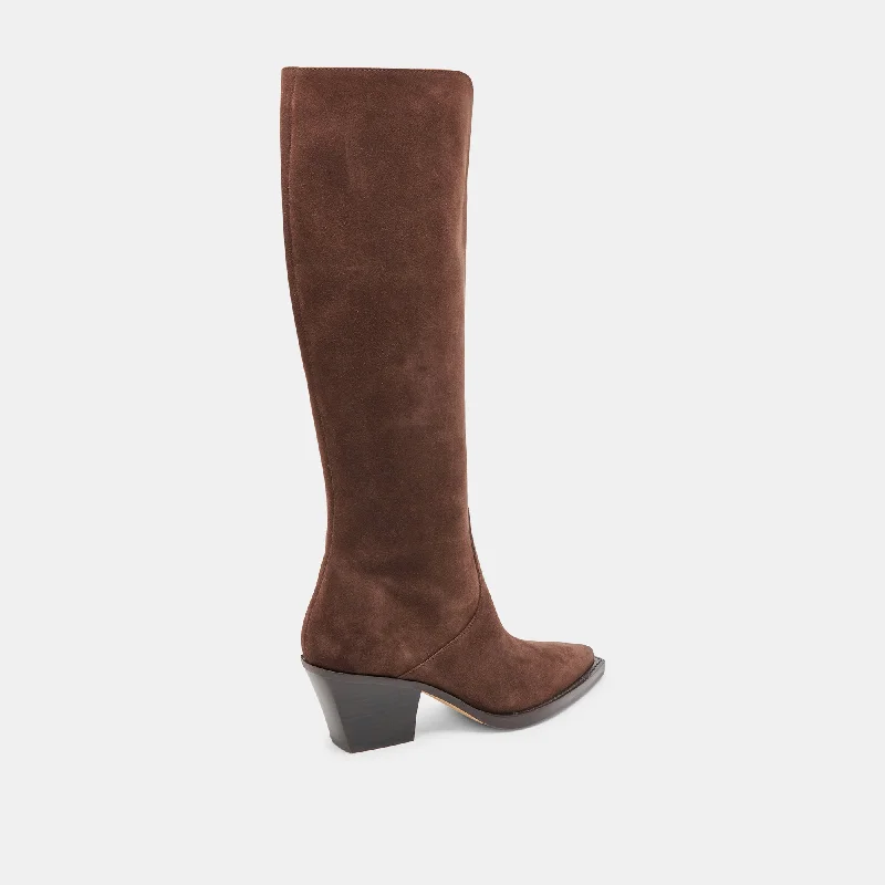 RAJ WIDE CALF BOOTS DK BROWN SUEDE