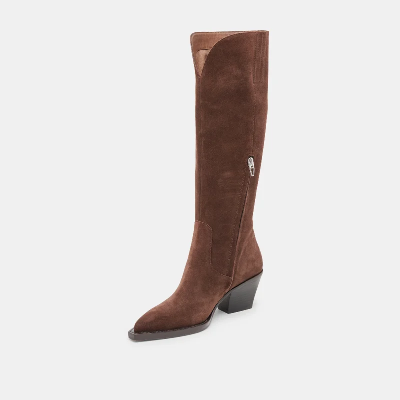 RAJ WIDE CALF BOOTS DK BROWN SUEDE