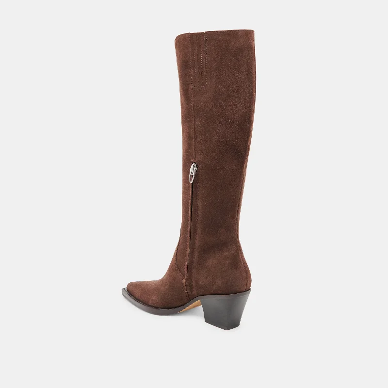 RAJ WIDE CALF BOOTS DK BROWN SUEDE