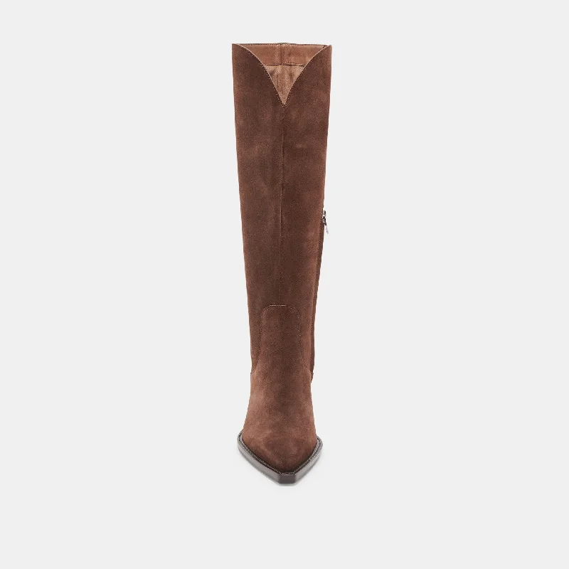 RAJ WIDE CALF BOOTS DK BROWN SUEDE