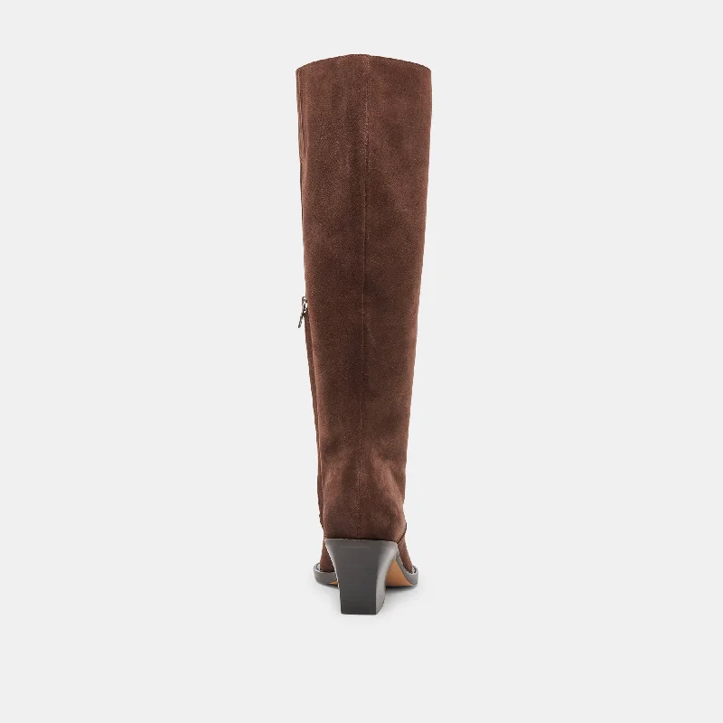 RAJ WIDE CALF BOOTS DK BROWN SUEDE