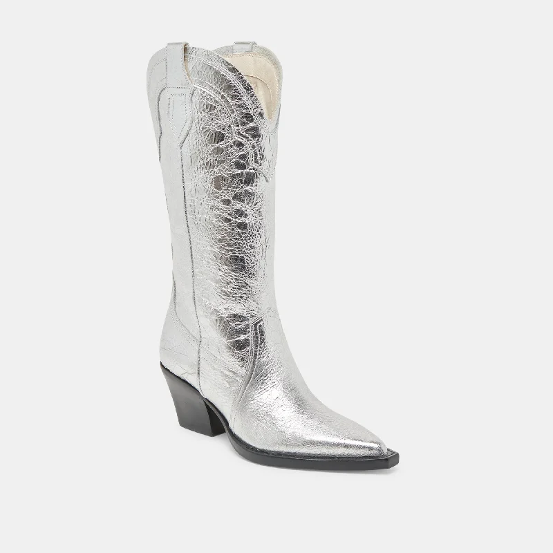 RASIMA WIDE CALF BOOTS SILVER DISTRESSED LEATHER