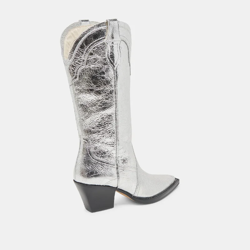 RASIMA WIDE CALF BOOTS SILVER DISTRESSED LEATHER