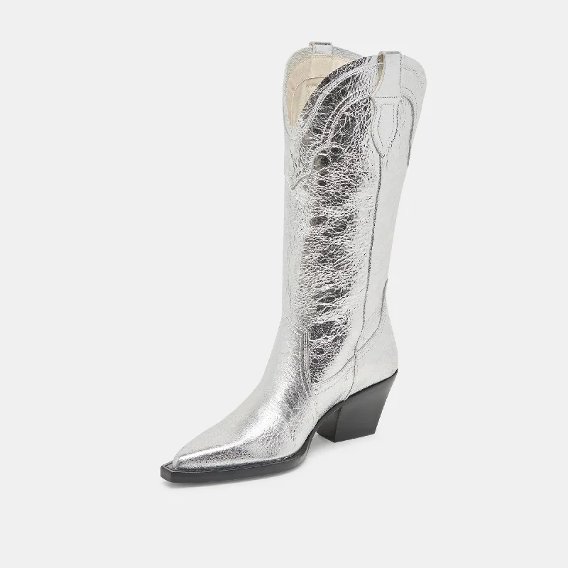 RASIMA WIDE CALF BOOTS SILVER DISTRESSED LEATHER