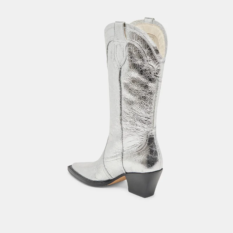 RASIMA WIDE CALF BOOTS SILVER DISTRESSED LEATHER