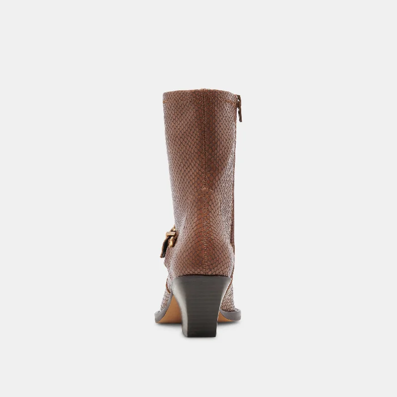 RAVE WIDE CALF BOOTS SADDLE EMBOSSED LEATHER