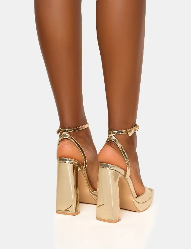 Resist Gold Peep Toe Barely There Platform Heels