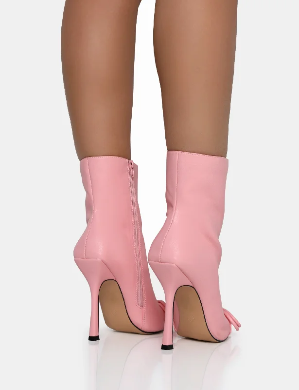 Rhia Pink Pu Bow Pointed Toe Stiletto Ankle Boots