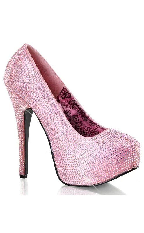 TEEZE-06R Baby Pink Satin Iridescent Rhinestone Heels