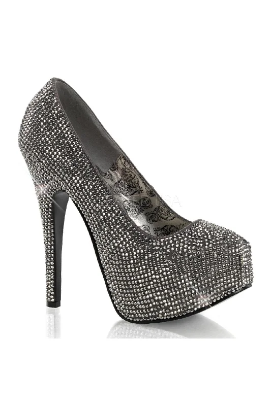 TEEZE-06R Gray Satin-Pewter Rhinestone Heels