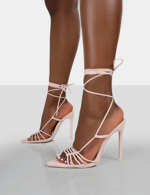 Valencia Wide Fit Pink Pu Strappy Lace Up Pointed Toe Stiletto Heels