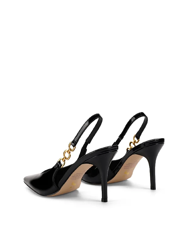 Venus Slingback Stiletto Heels - Black Patent Leather