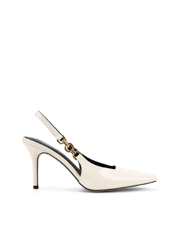 Venus Slingback Stiletto Heels - Chalk White Patent Leather