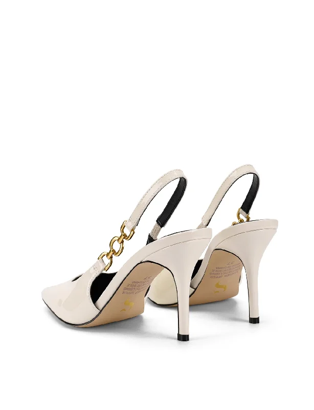 Venus Slingback Stiletto Heels - Chalk White Patent Leather