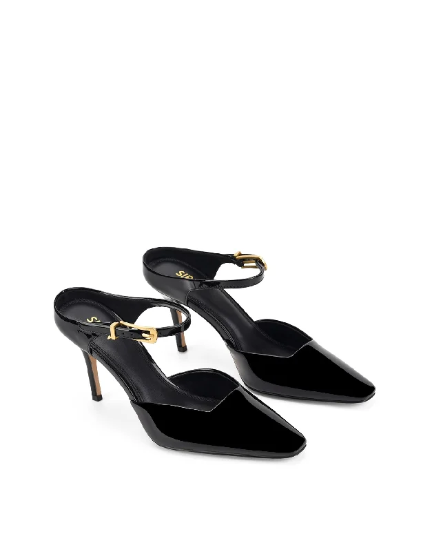 Verde Closed Toe Mules - Black Patent Leather