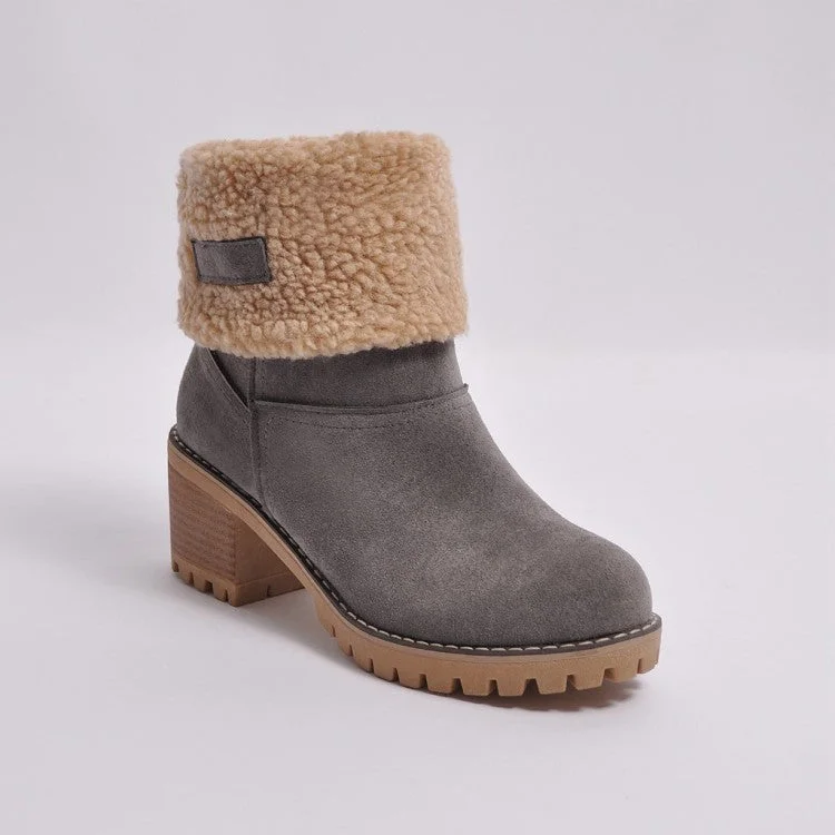 Ladies Suede Stitching Block Heel Antiskid Short Boots