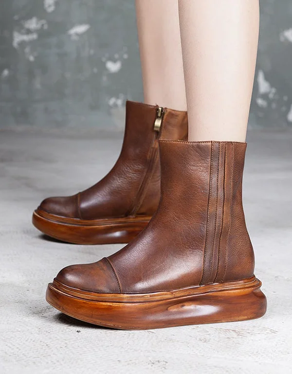 Autumn Thick-soled Retro Leather Platform Boots