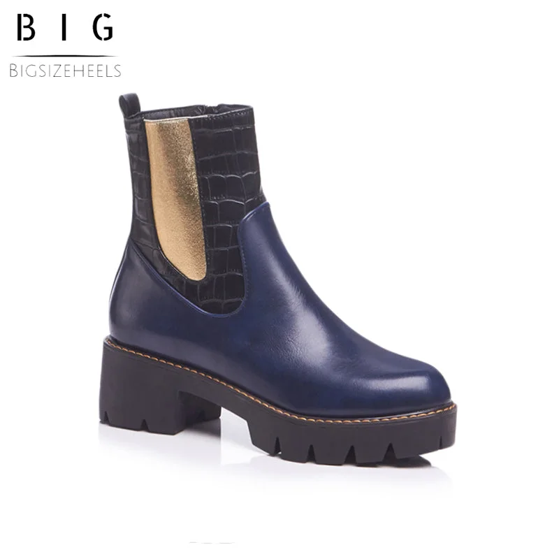 Bigsizeheels Concise platform round toe punk short boots - Blue