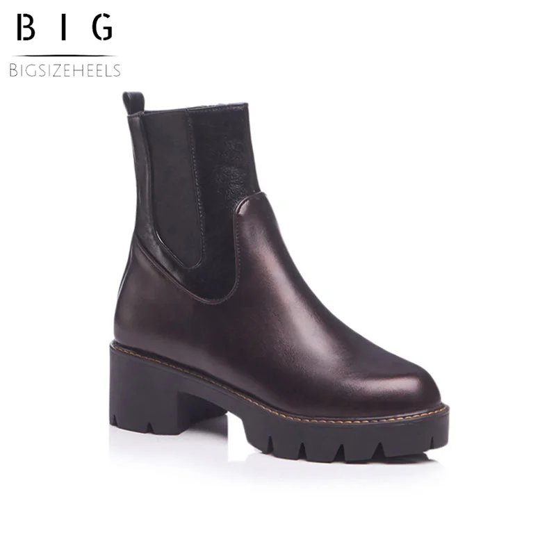 Bigsizeheels Concise platform round toe punk short boots - Eggplant