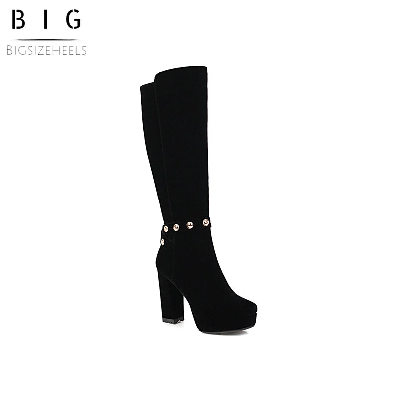 Bigsizeheels Sexy platform boots with metal decoration - Black